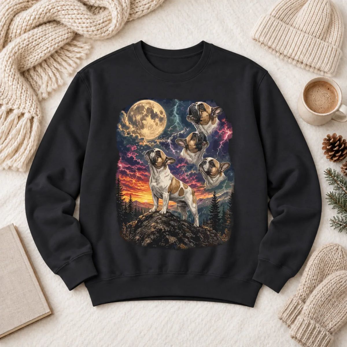 Custom Frenchie Howling Moon Unisex Sweatshirt Yam