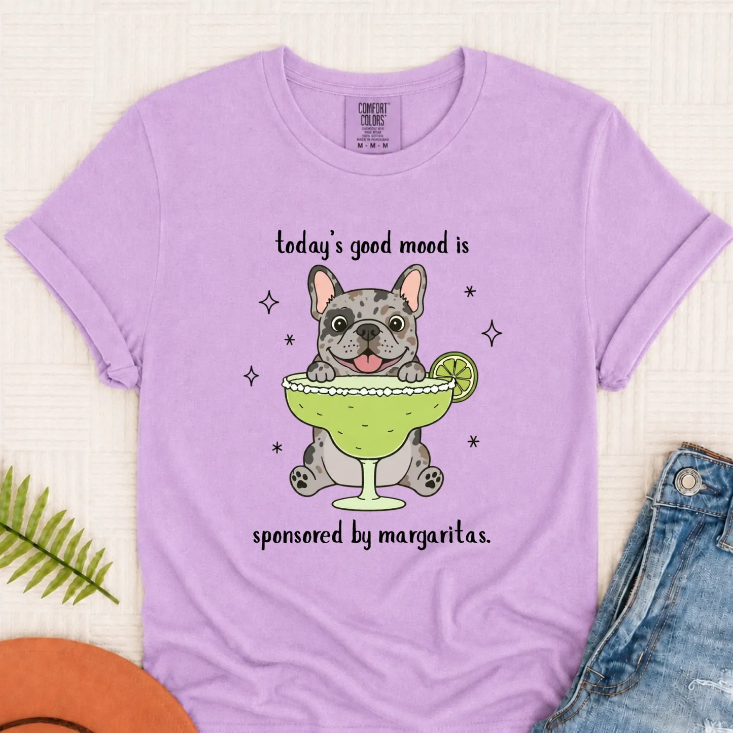 Custom Frenchie Margaritas Drinking Unisex TShirt Orchid