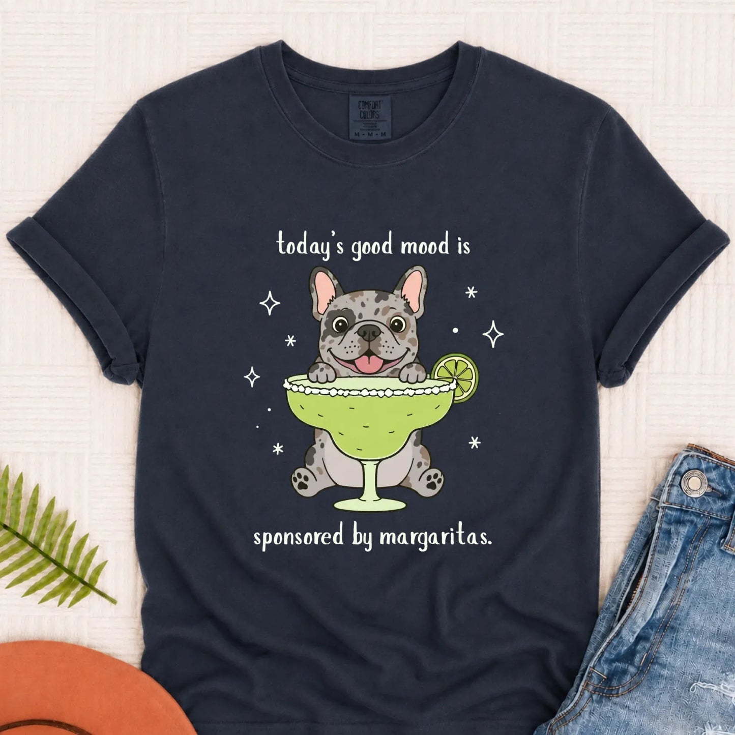 Custom Frenchie Margaritas Drinking Unisex TShirt Navy