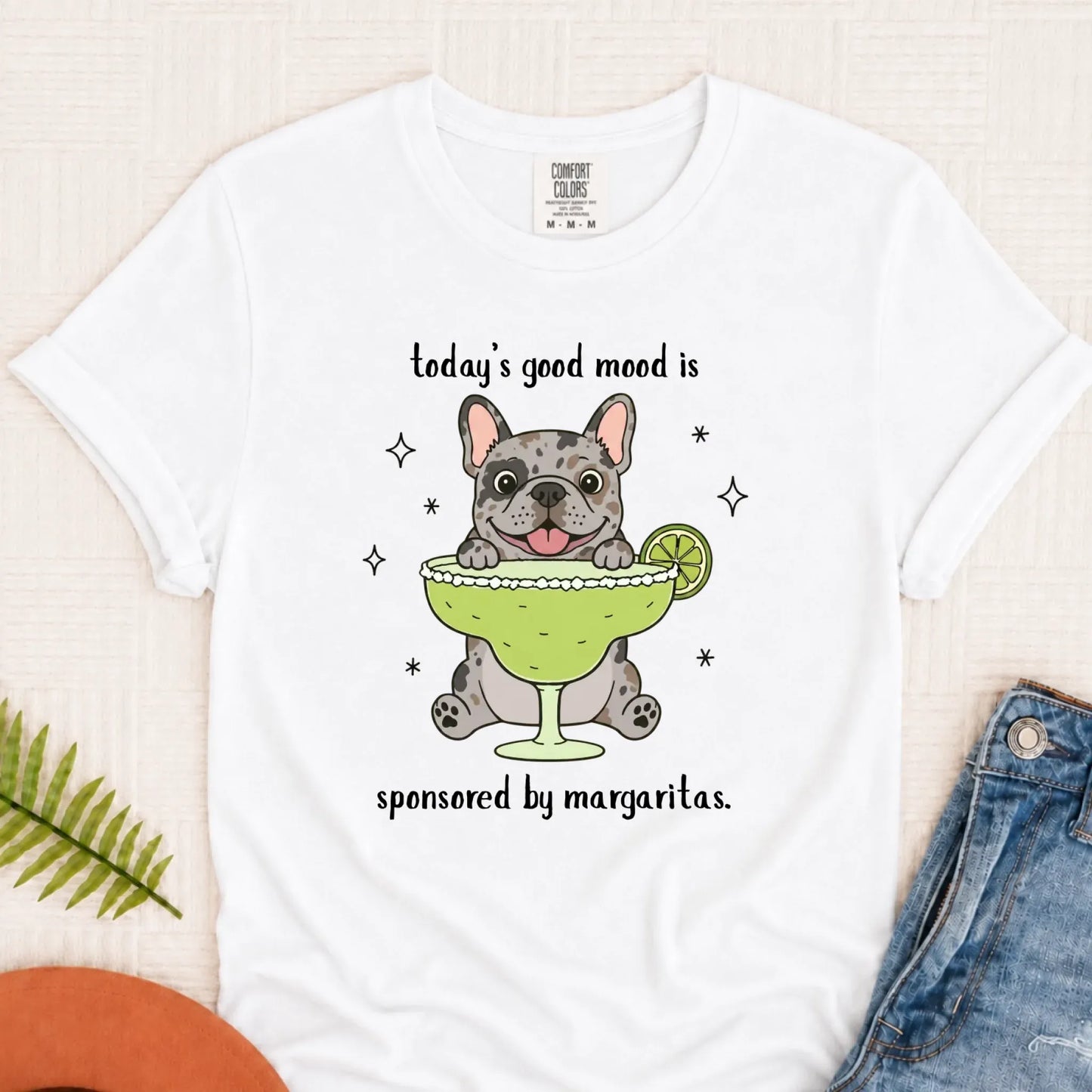 Custom Frenchie Margaritas Drinking Unisex TShirt White