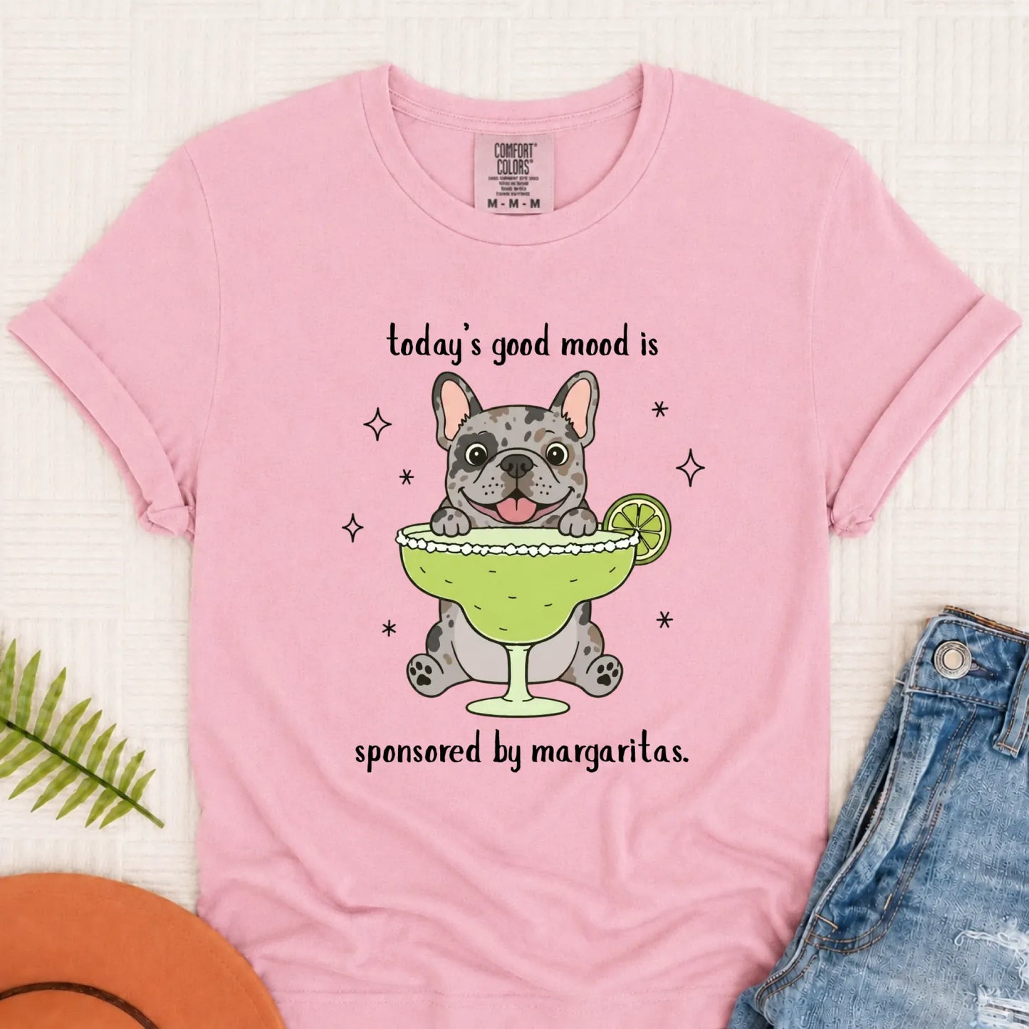 Custom Frenchie Margaritas Drinking Unisex TShirt Blossom