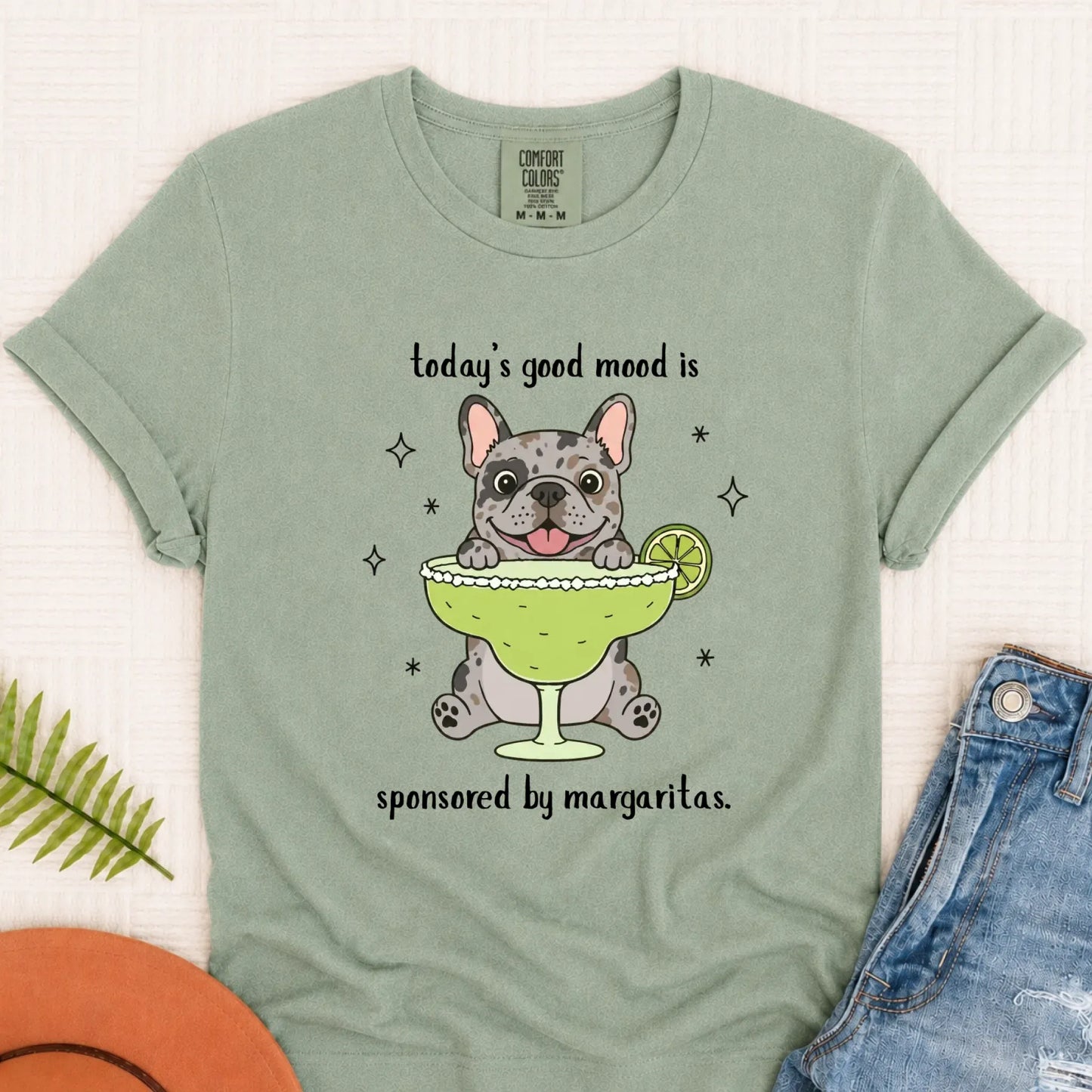 Custom Frenchie Margaritas Drinking Unisex TShirt Bay