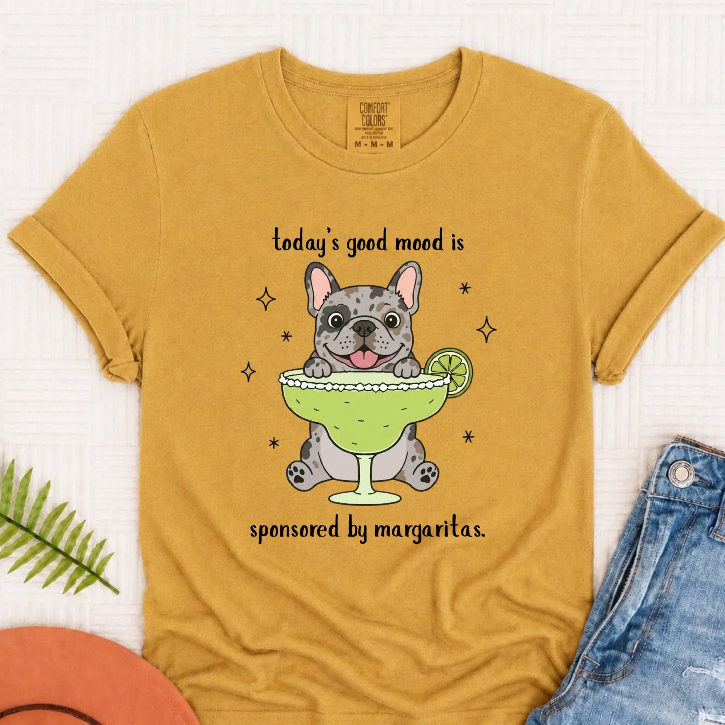 Custom Frenchie Margaritas Drinking Unisex TShirt Mustard