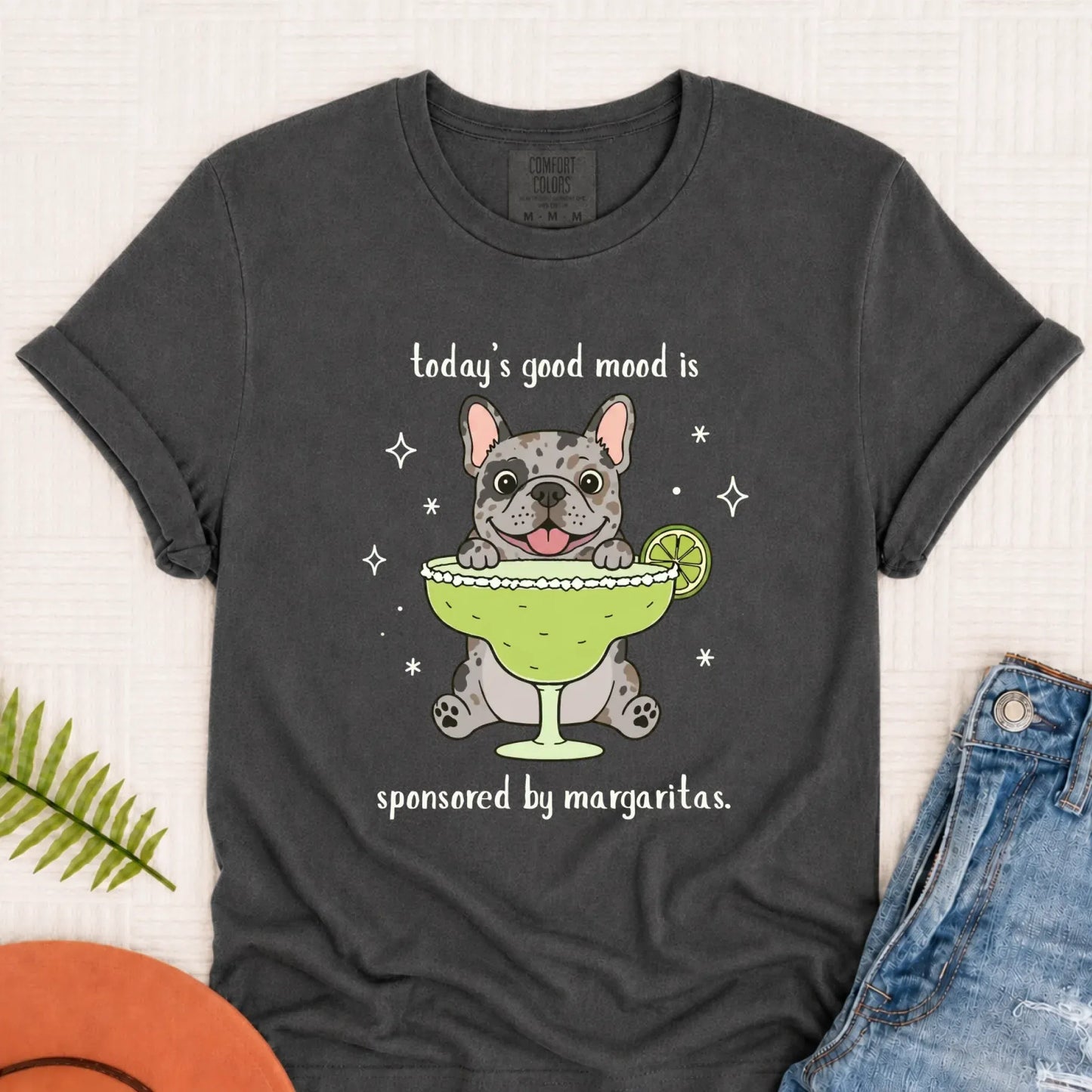 Custom Frenchie Margaritas Drinking Unisex TShirt Pepper