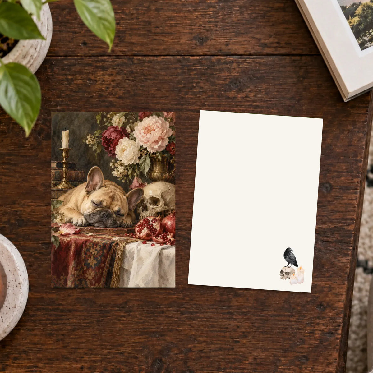 Custom Frenchie Memento Mori Art Print Card
