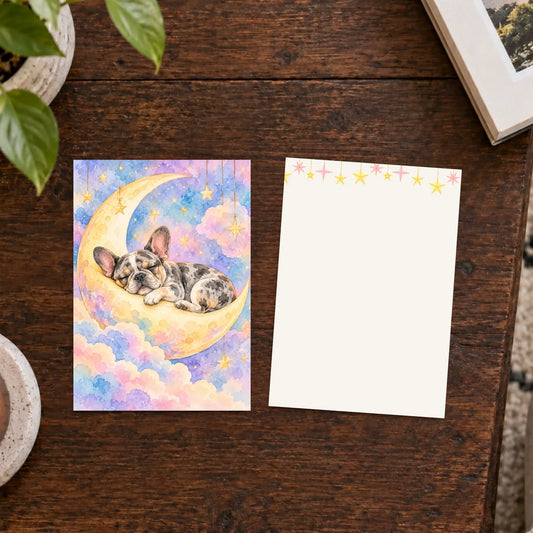 Custom Frenchie Moon Sleeper Art Greeting Card