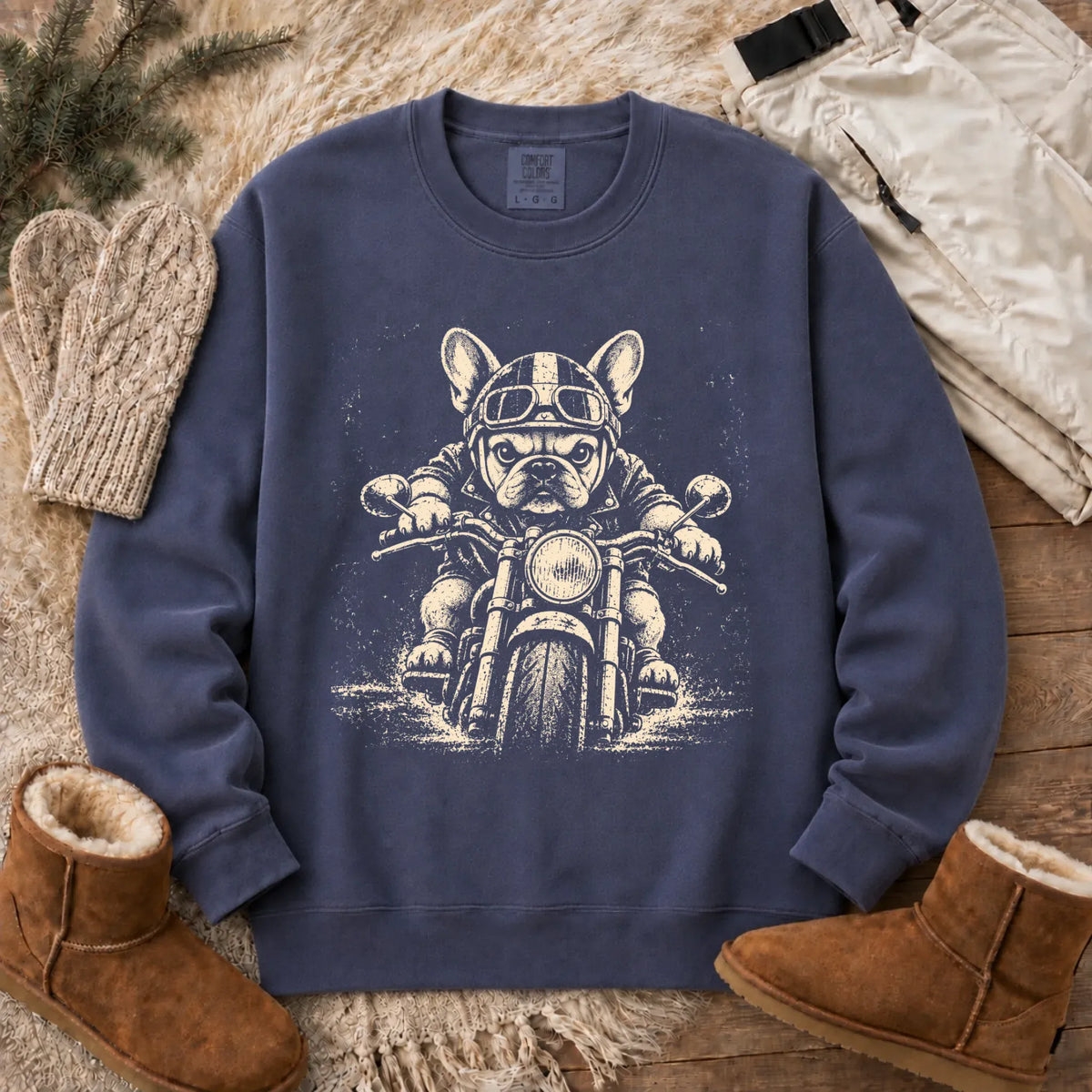 Sweatshirt Denim / S Custom Frenchie Motorcycle Biker Unisex Sweatshirt