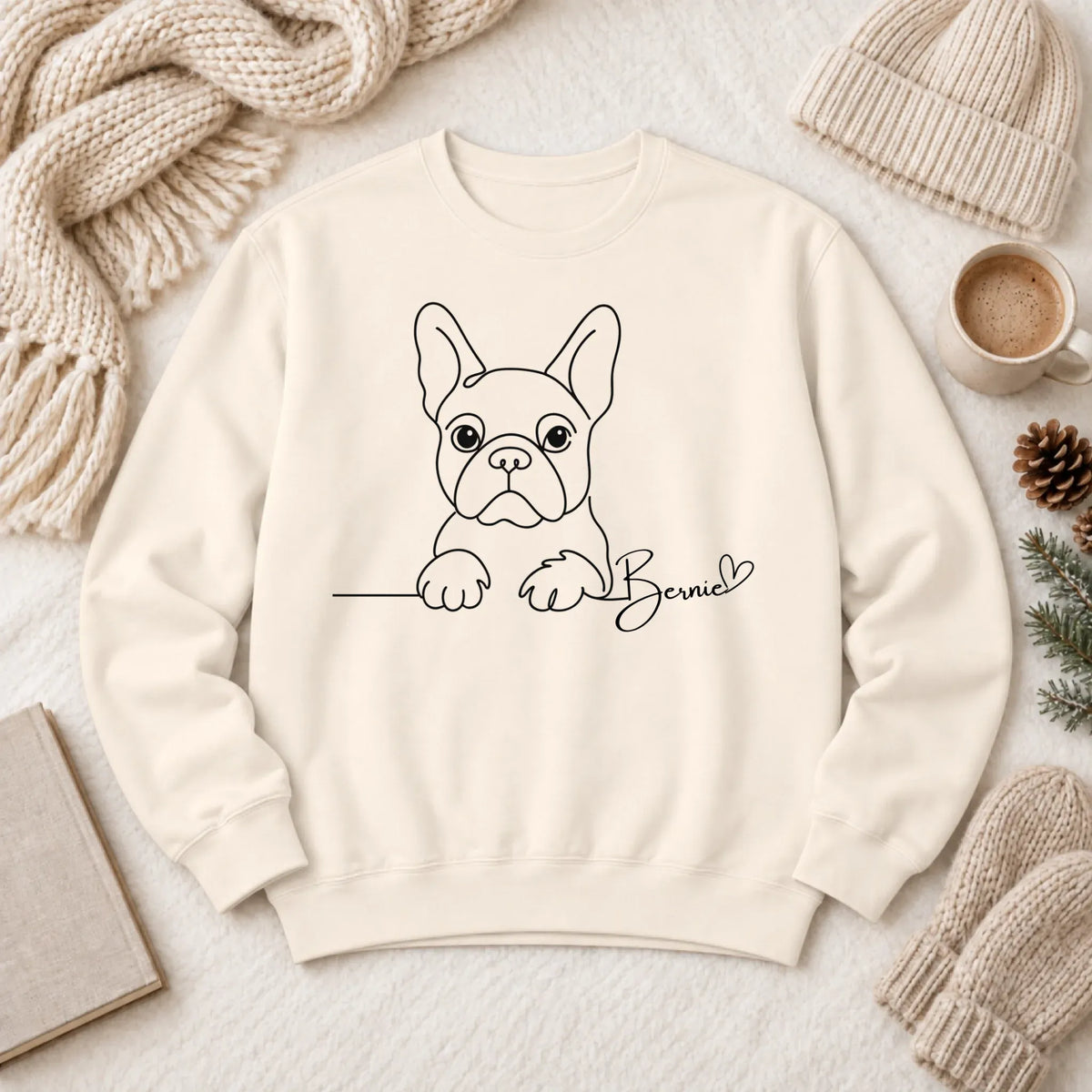 Custom Frenchie Name Minimalist Unisex Sweatshirt Ivory