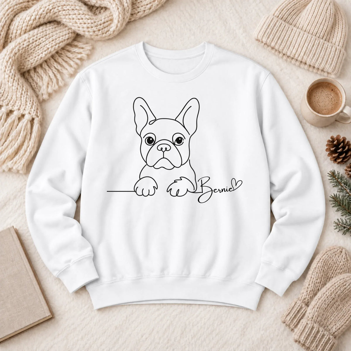 Custom Frenchie Name Minimalist Unisex Sweatshirt White