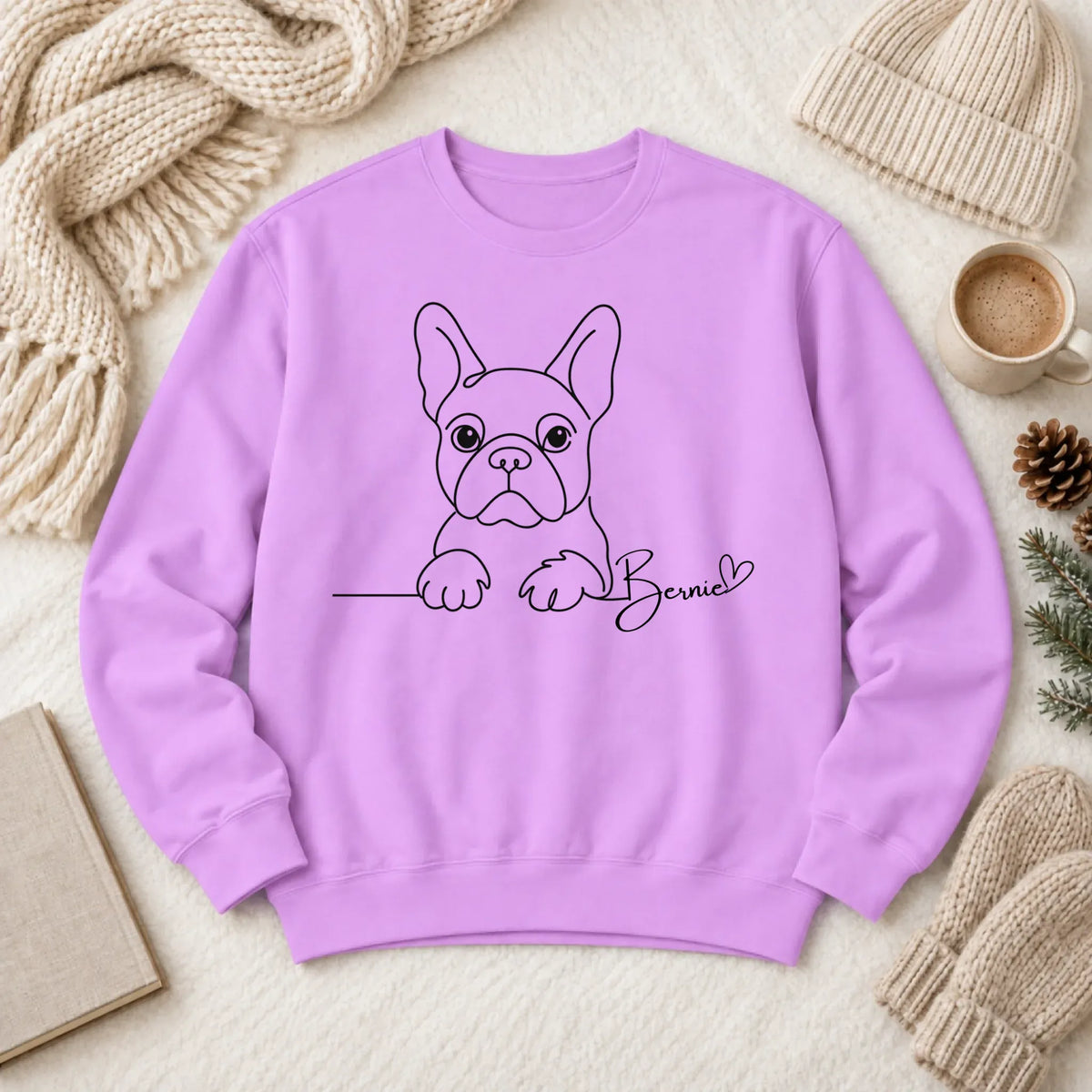 Custom Frenchie Name Minimalist Unisex Sweatshirt Neon Violet