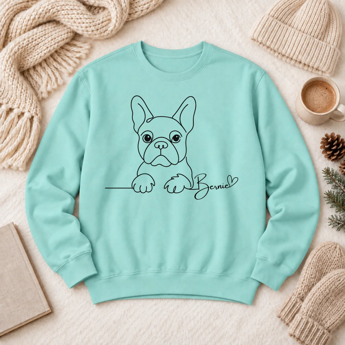 Custom Frenchie Name Minimalist Unisex Sweatshirt Chalky Mint