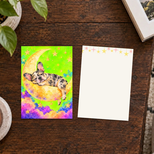 Custom Frenchie Neon Dreams Art Greeting Card Flat Greeting Cards (envelopes included) Default 5" x 7" (square corner) Eggshell 1 pc