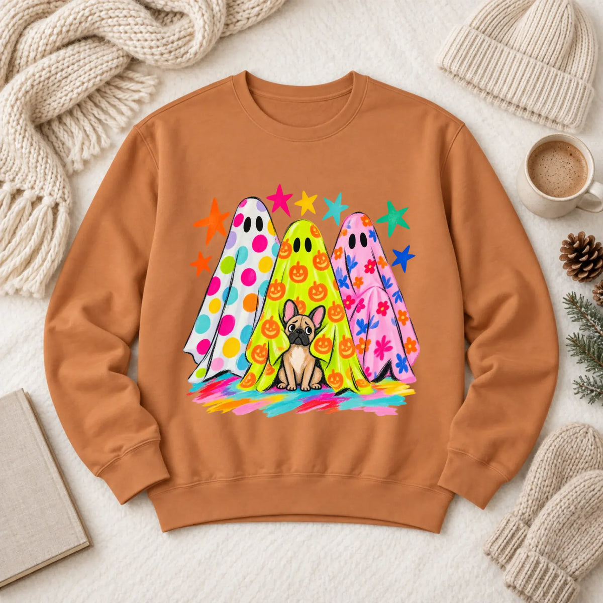 Custom Frenchie Neon Ghost Halloween Unisex Sweatshirt Yam