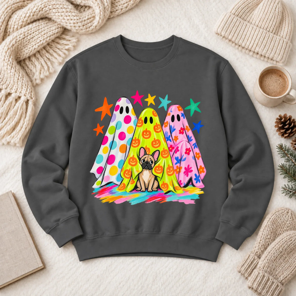 Custom Frenchie Neon Ghost Halloween Unisex Sweatshirt Pepper