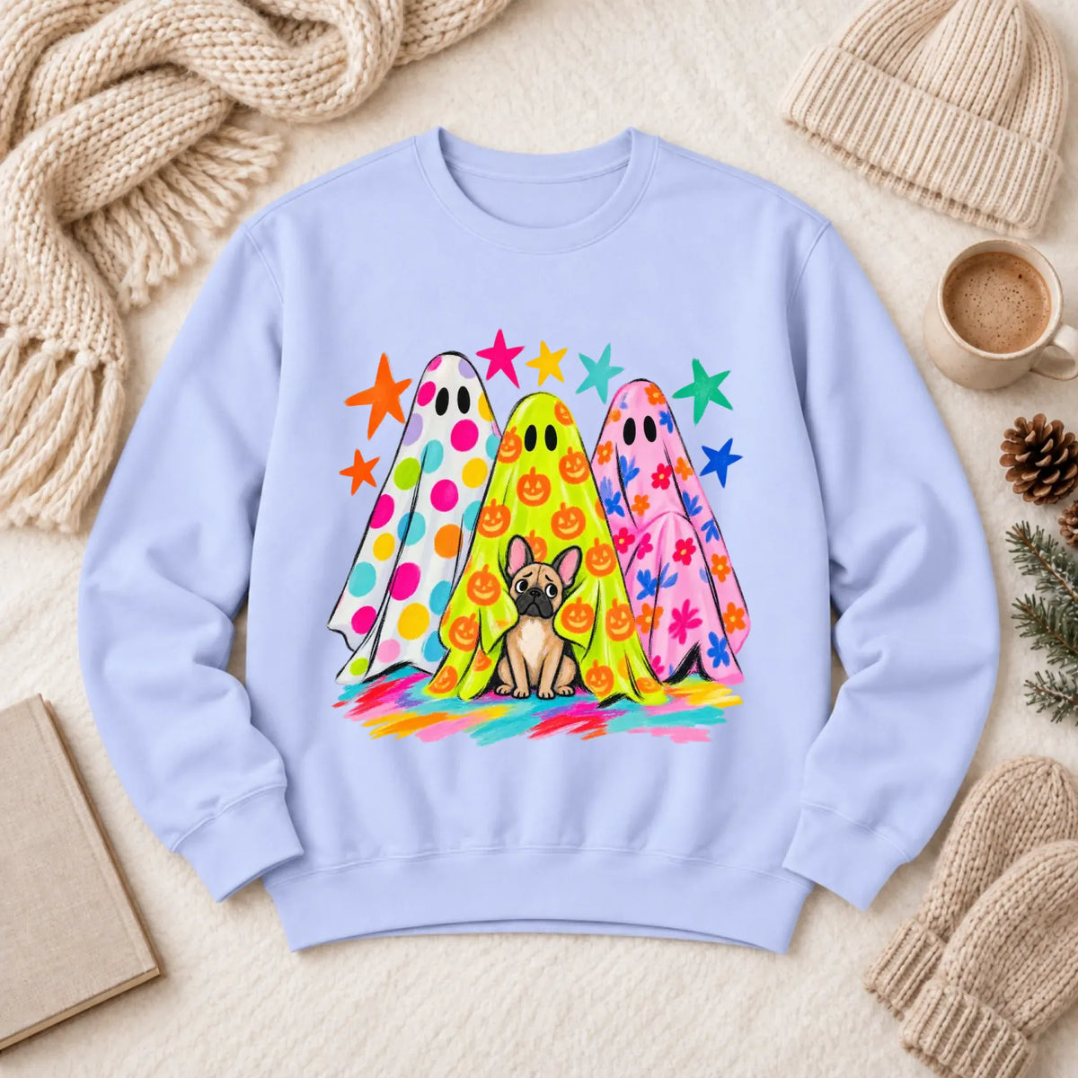 Custom Frenchie Neon Ghost Halloween Unisex Sweatshirt Hydrangea