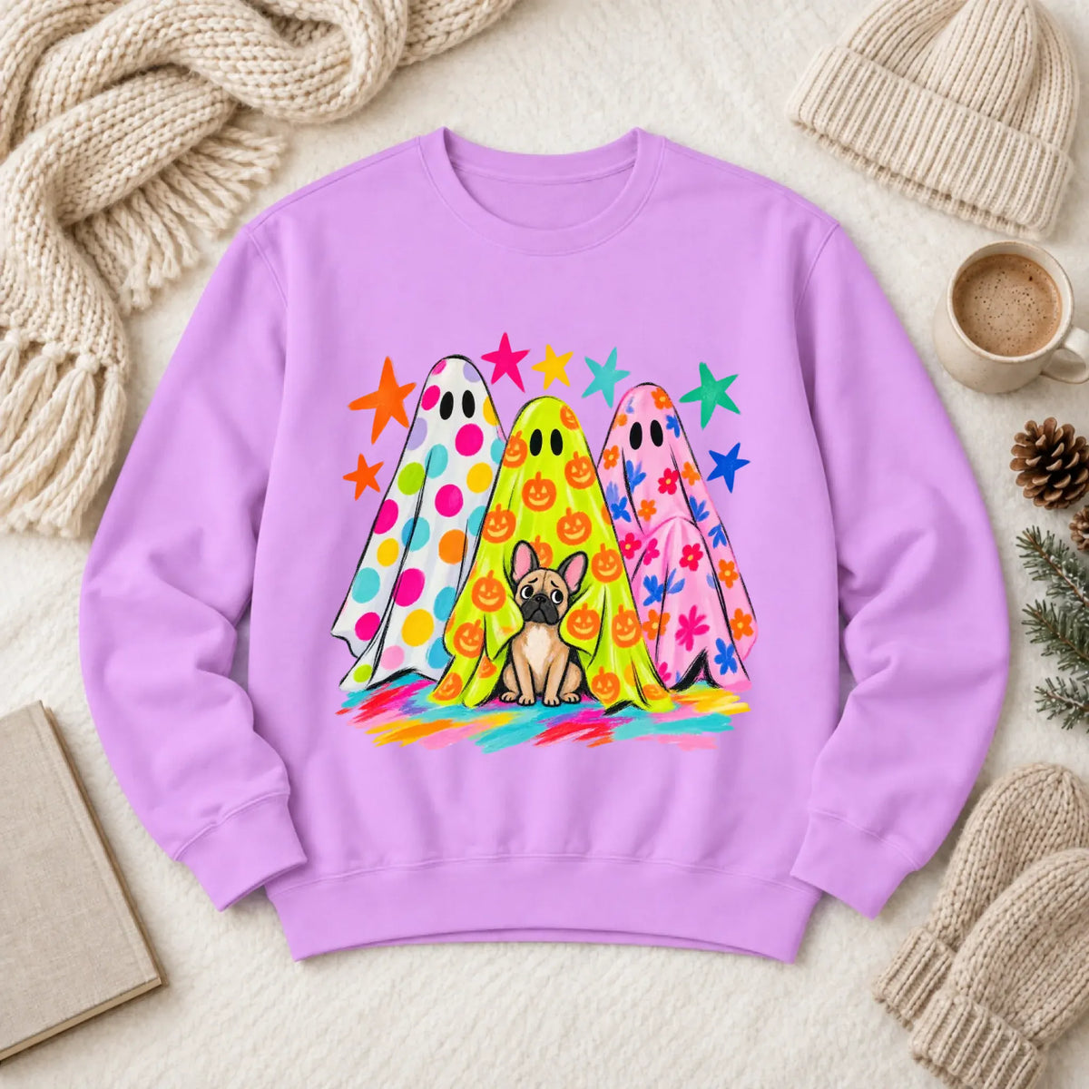 Custom Frenchie Neon Ghost Halloween Unisex Sweatshirt Neon Violet