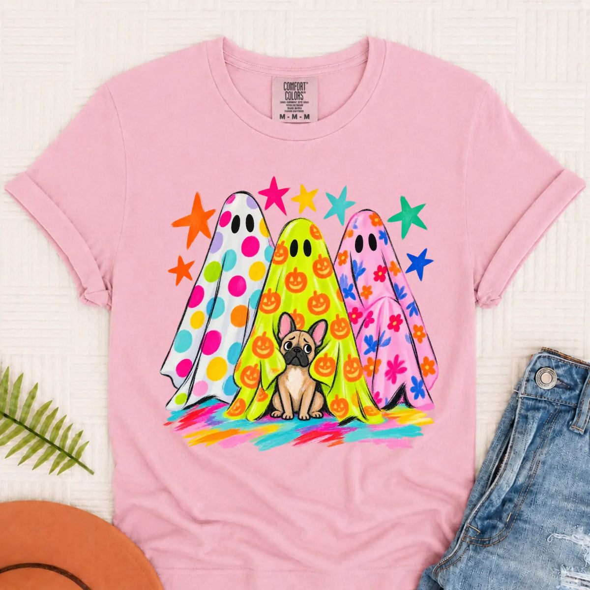 Custom Frenchie Neon Ghost Halloween Unisex Tshirt Blossom