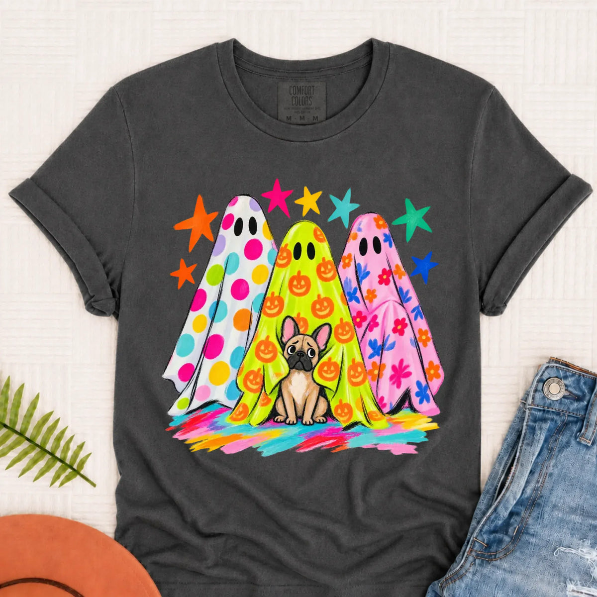 Custom Frenchie Neon Ghost Halloween Unisex Tshirt Pepper