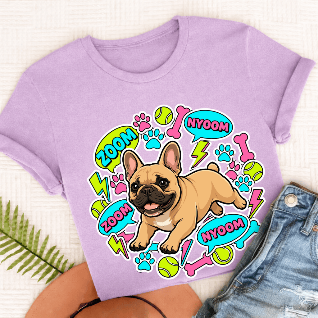 Custom Frenchie Neon Zoomies Unisex TShirt Orchid