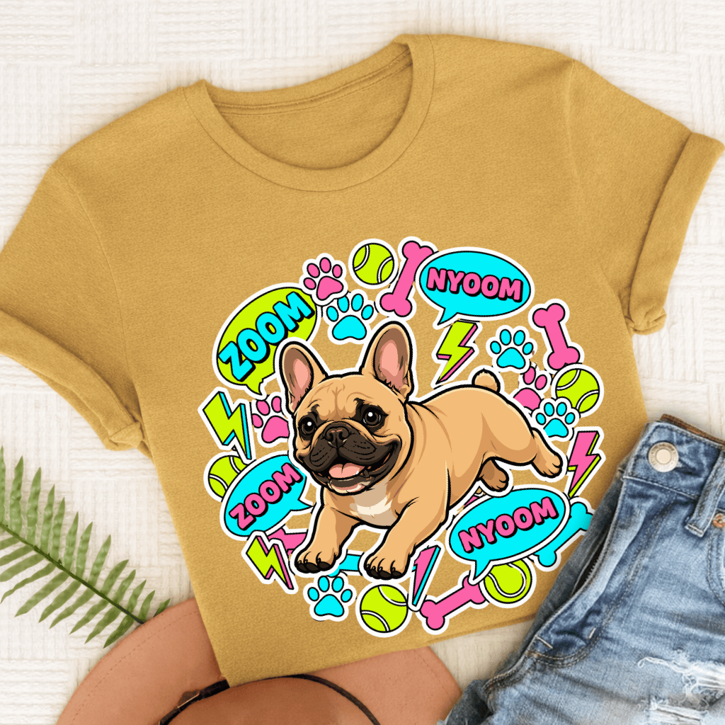 Custom Frenchie Neon Zoomies Unisex TShirt Mustard