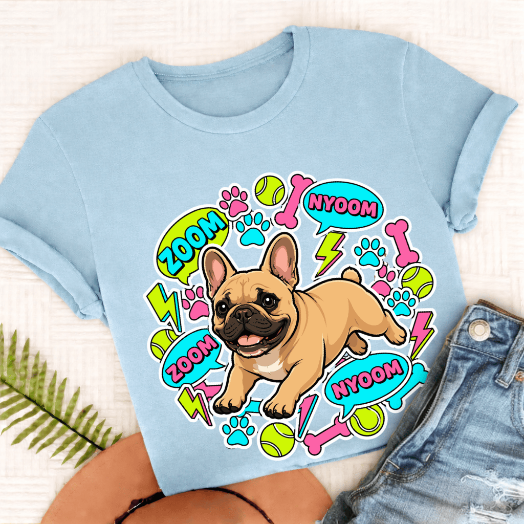 Custom Frenchie Neon Zoomies Unisex TShirt Chambray
