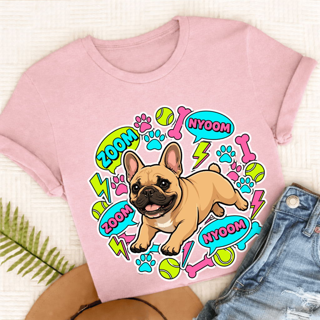 Custom Frenchie Neon Zoomies Unisex TShirt Blossom