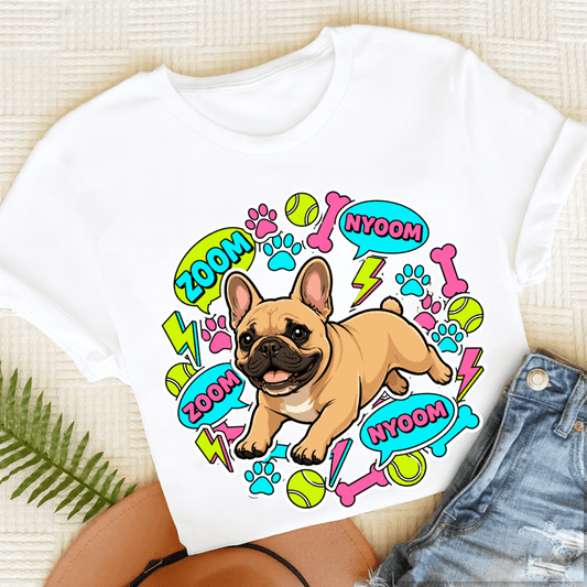 Custom Frenchie Neon Zoomies Unisex TShirt White