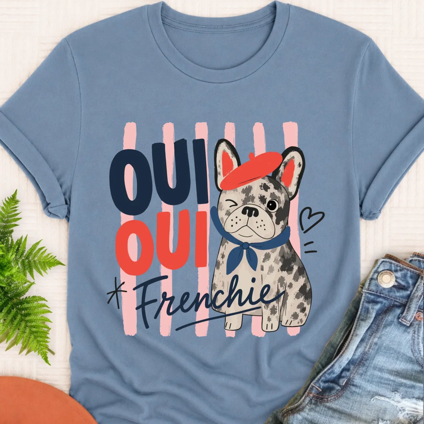 T-Shirt Blue Jean / S Custom Frenchie Oui France Unisex Tshirt