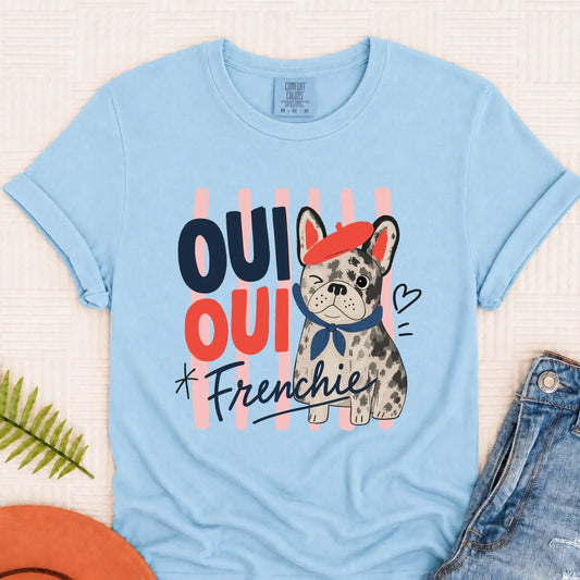 Custom Frenchie Oui France Unisex Tshirt Chambray