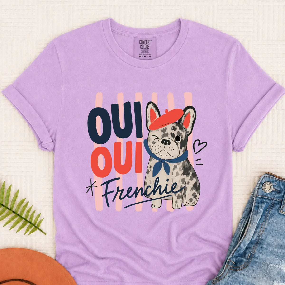 Custom Frenchie Oui France Unisex Tshirt Orchid