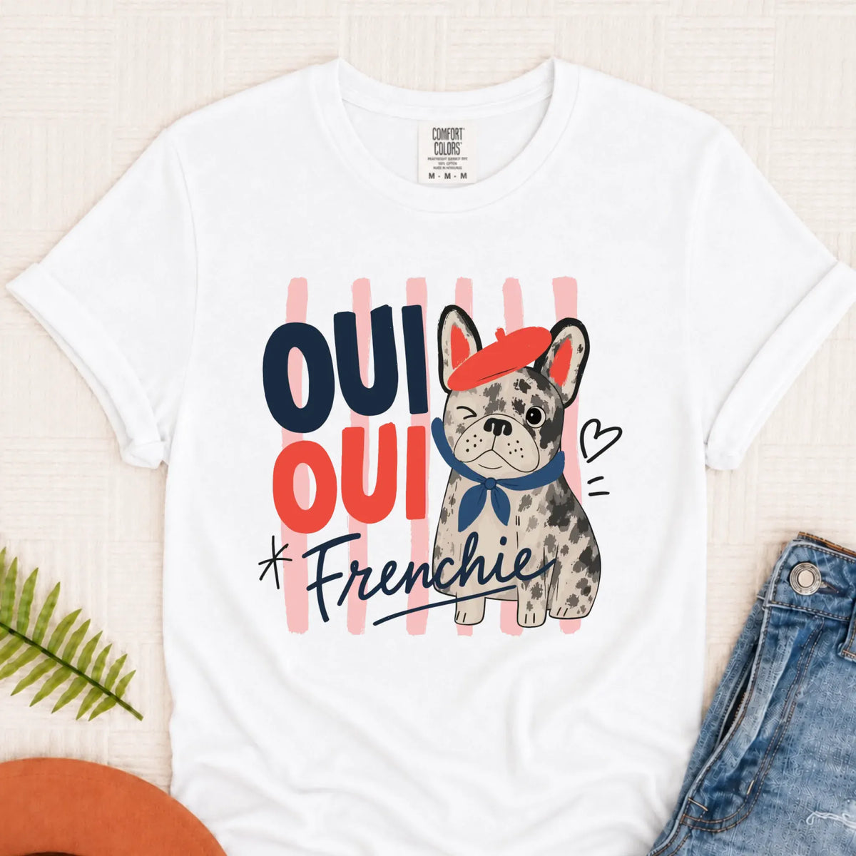 Custom Frenchie Oui France Unisex Tshirt White