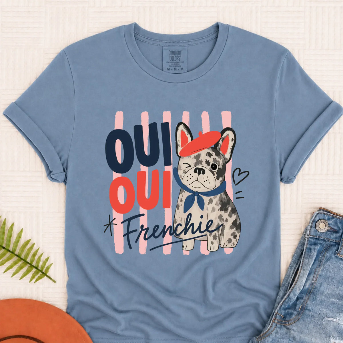Custom Frenchie Oui France Unisex Tshirt Blue Jean