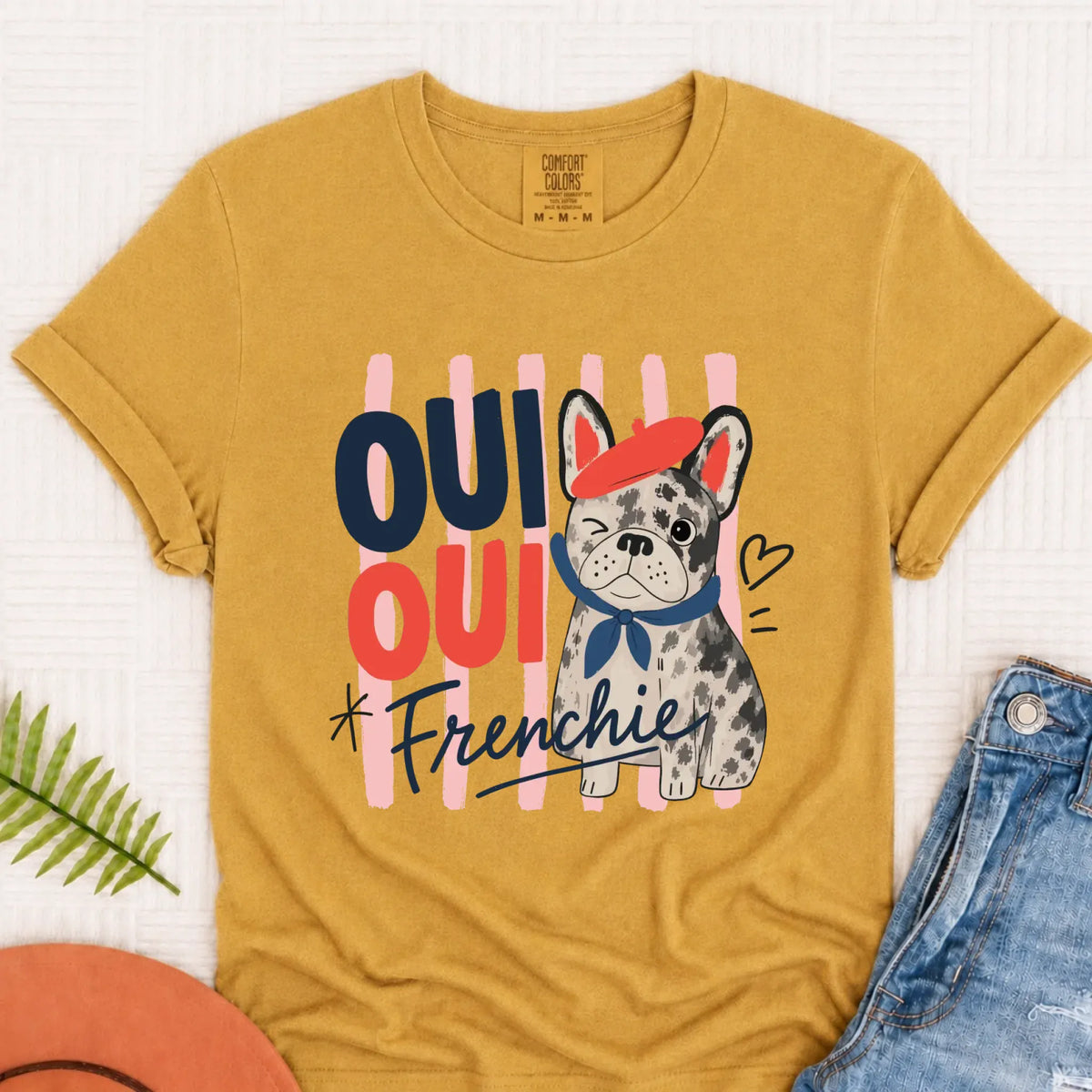Custom Frenchie Oui France Unisex Tshirt Mustard