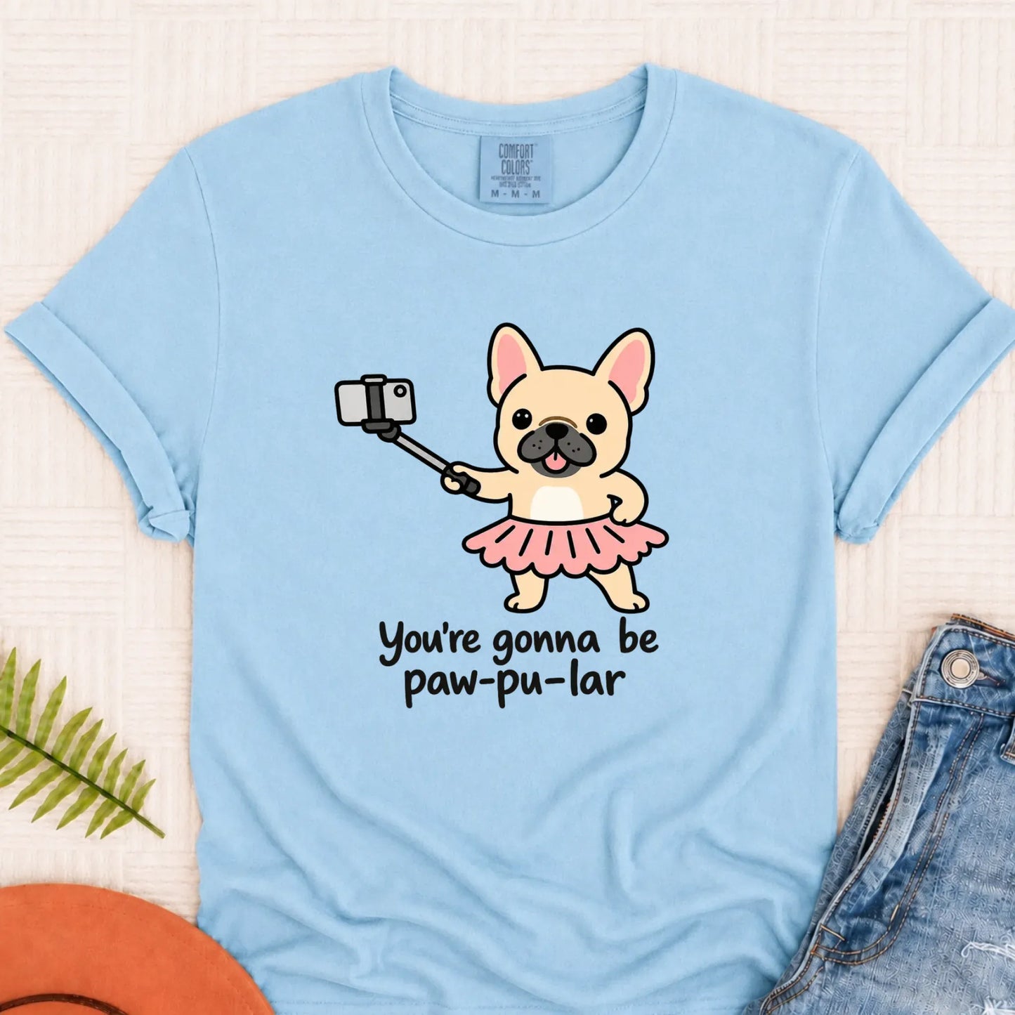 Custom Frenchie Pawpular Unisex Tshirt Chambray