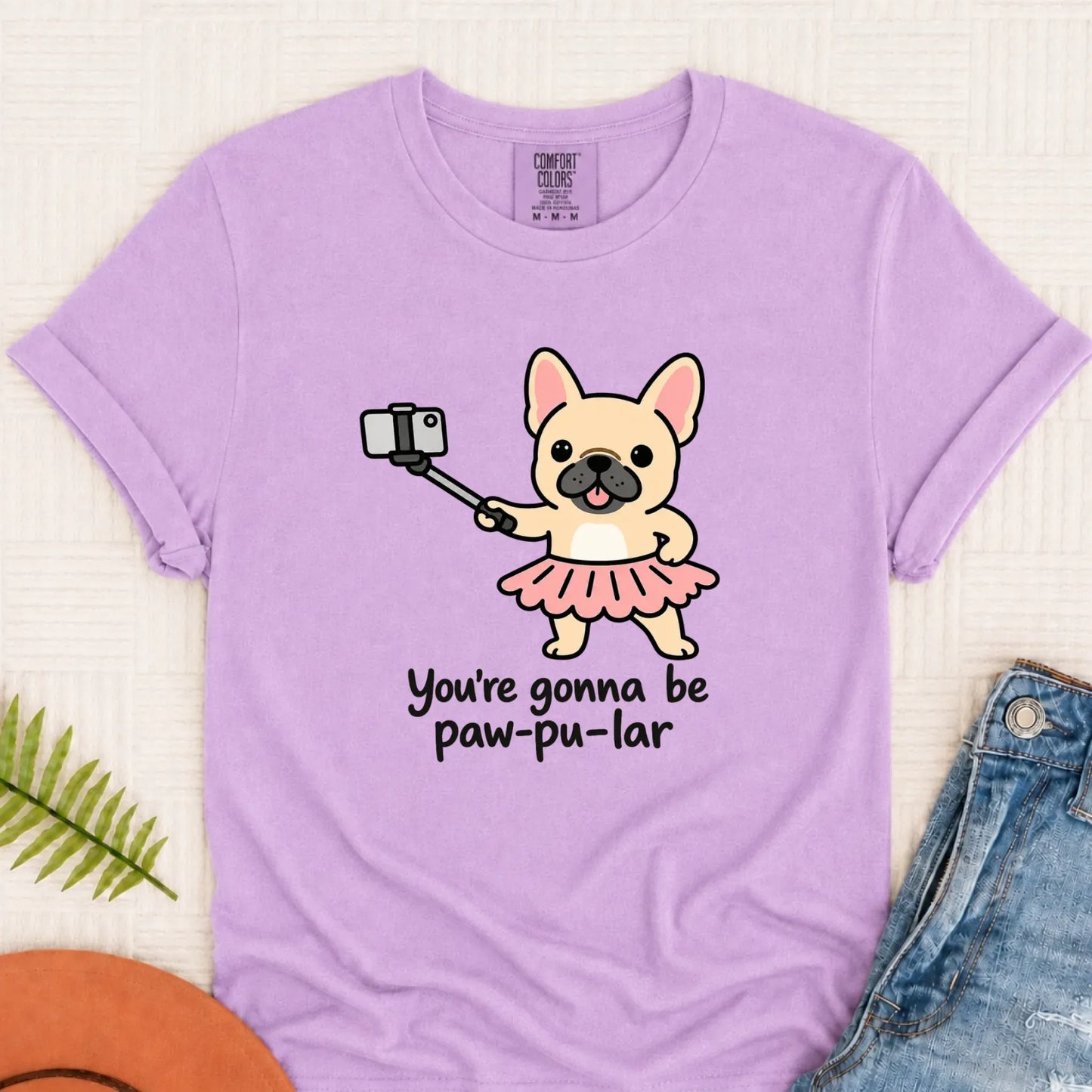 Custom Frenchie Pawpular Unisex Tshirt Orchid