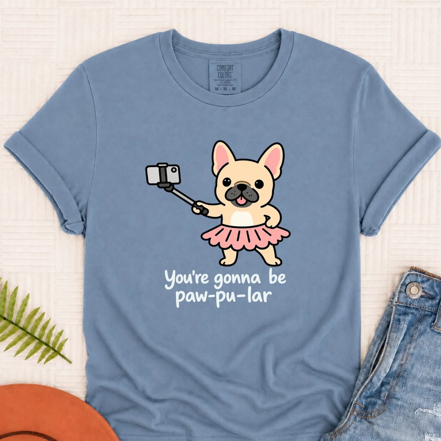 Custom Frenchie Pawpular Unisex Tshirt Blue Jean
