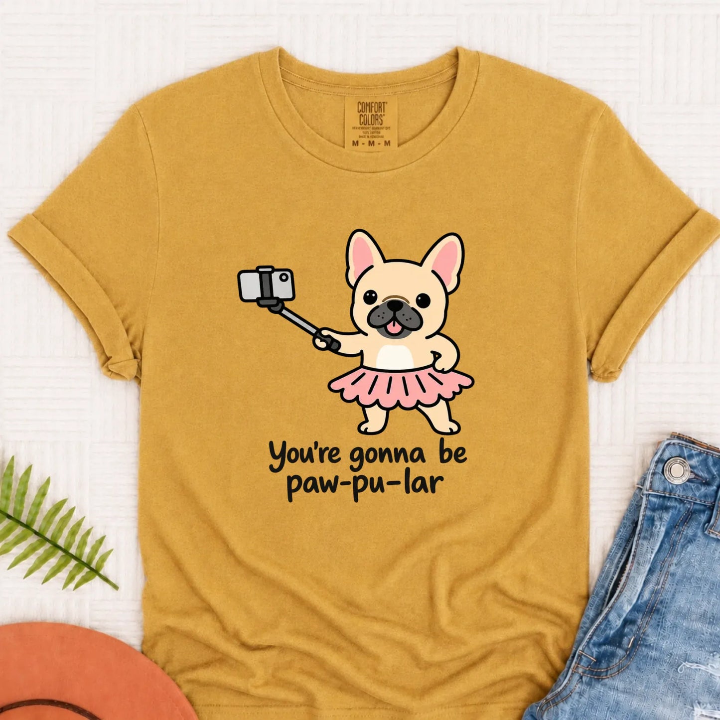 Custom Frenchie Pawpular Unisex Tshirt Mustard