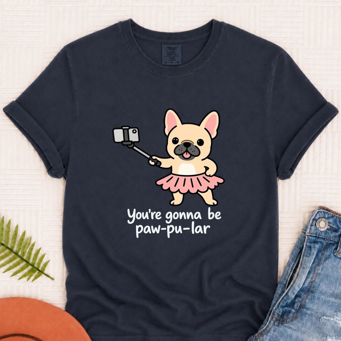 Custom Frenchie Pawpular Unisex Tshirt Navy