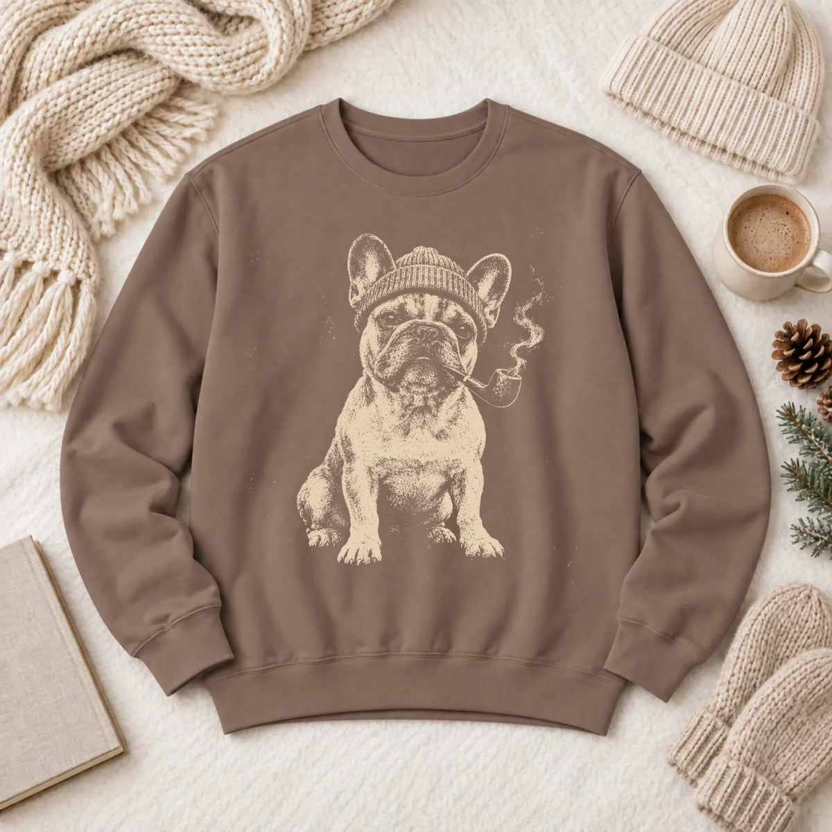 Customizer 1466 LW Sweatshirt Dark / Espresso / S Custom Frenchie Pipe Smoker Unisex Sweatshirt
