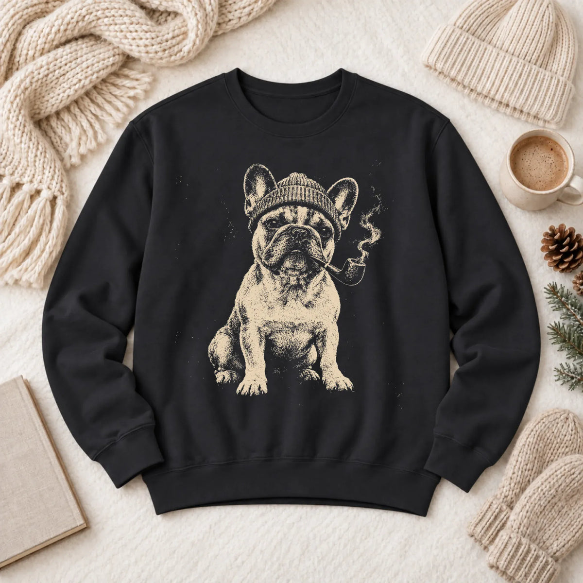 Customizer 1466 LW Sweatshirt Dark / Black / S Custom Frenchie Pipe Smoker Unisex Sweatshirt