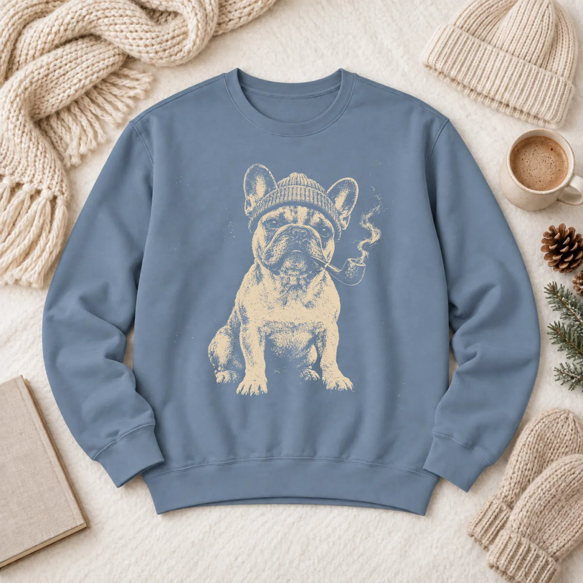 Customizer 1466 LW Sweatshirt Dark / Blue Jean / M Custom Frenchie Pipe Smoker Unisex Sweatshirt
