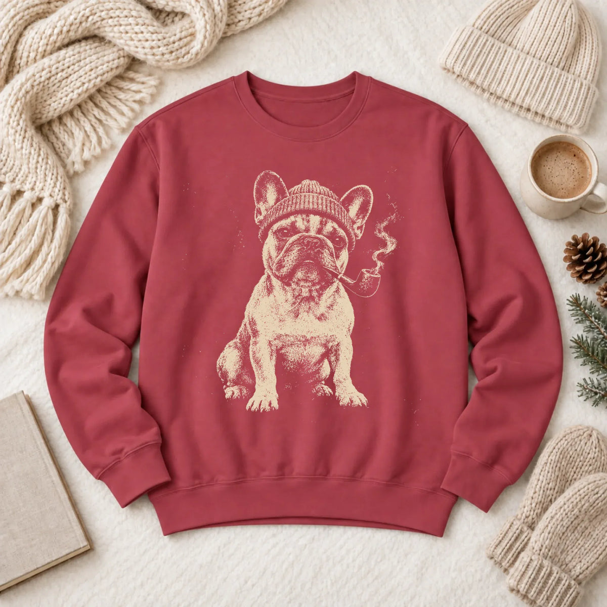 Customizer 1466 LW Sweatshirt Dark / Crimson / S Custom Frenchie Pipe Smoker Unisex Sweatshirt