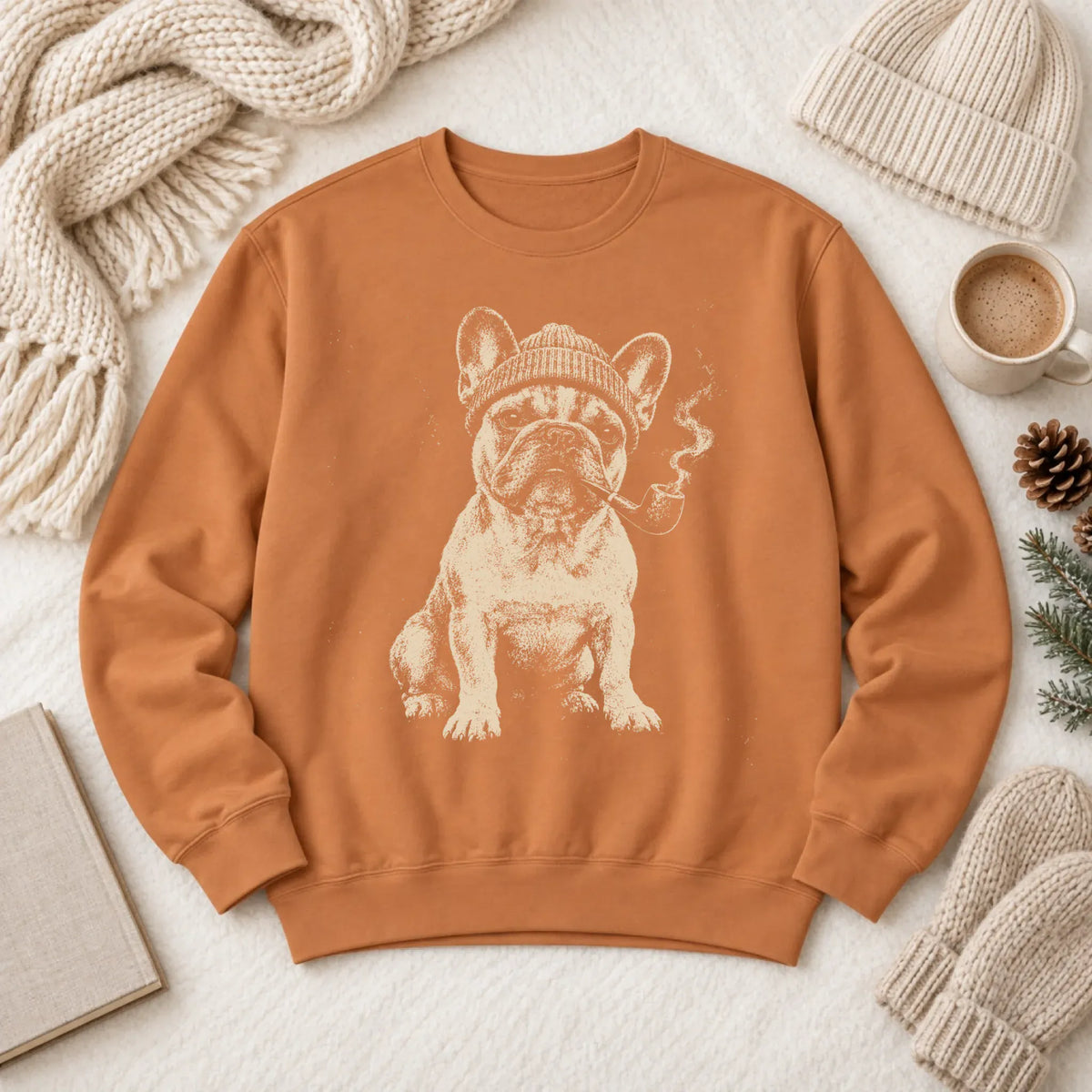 Customizer 1466 LW Sweatshirt Dark / Yam / S Custom Frenchie Pipe Smoker Unisex Sweatshirt