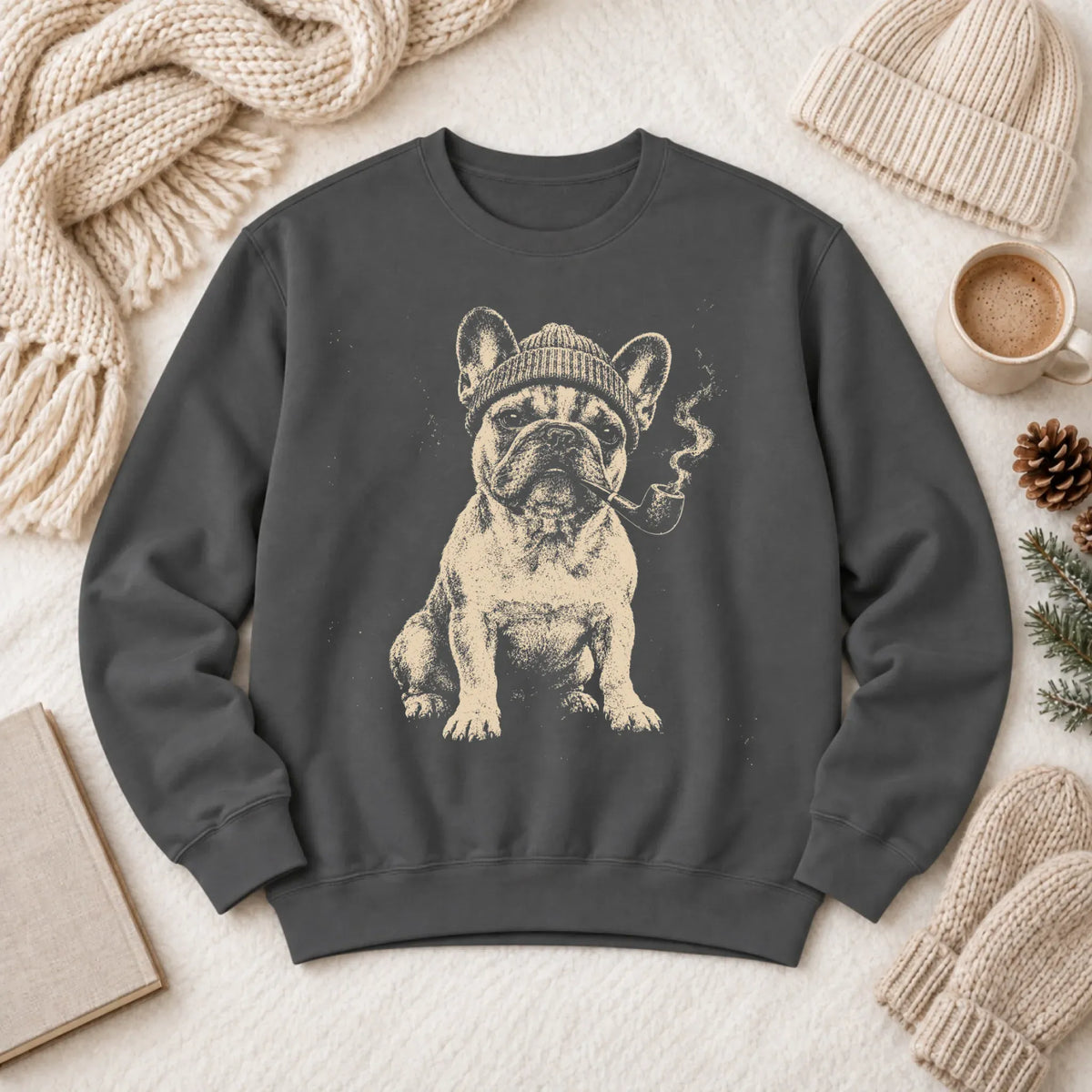 Customizer 1466 LW Sweatshirt Dark / Pepper / S Custom Frenchie Pipe Smoker Unisex Sweatshirt