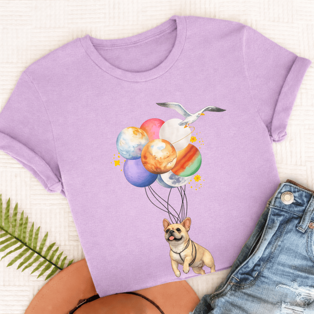 Custom Frenchie Planet Balloons Unisex TShirt Orchid