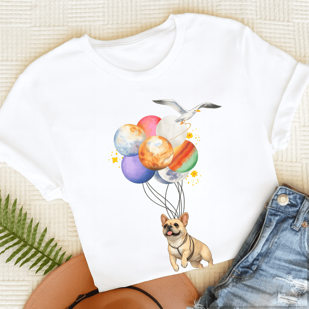 Custom Frenchie Planet Balloons Unisex TShirt White