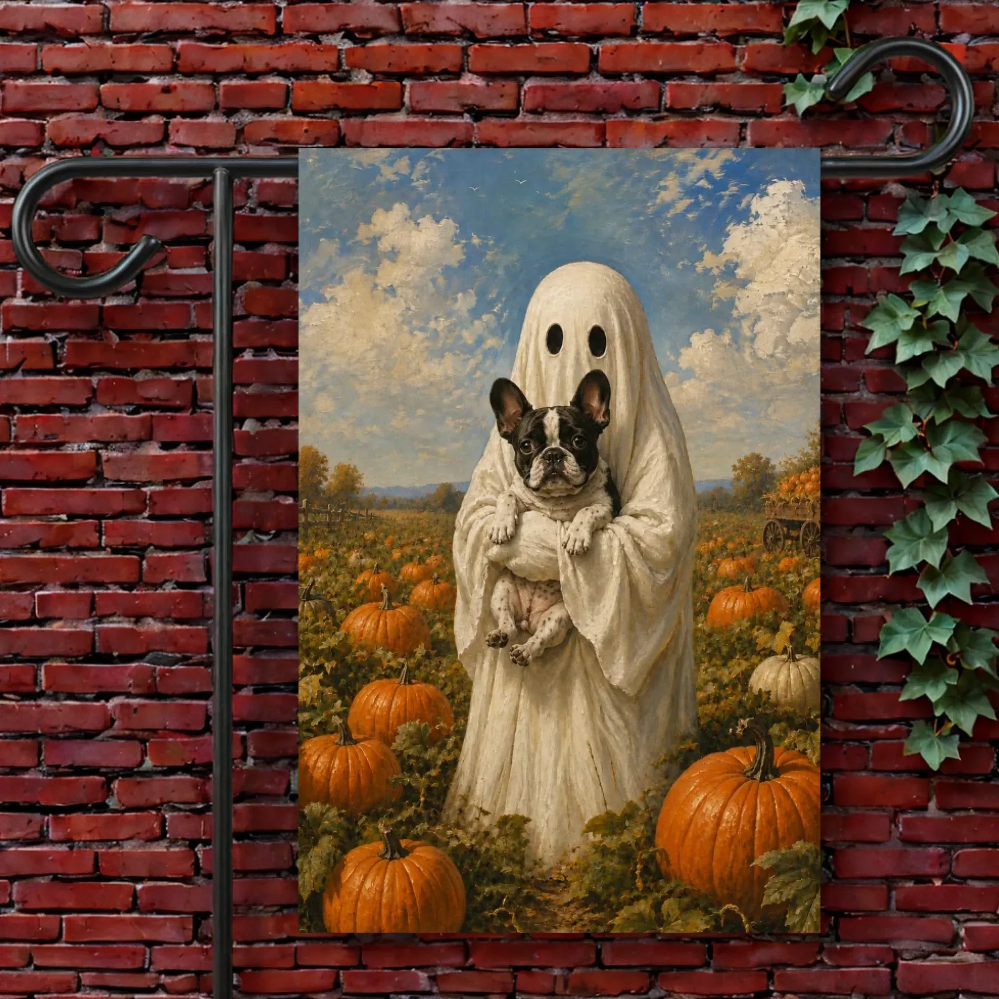 Custom Frenchie Pumpkin Patch Ghost Garden Flag 12'' × 18''
