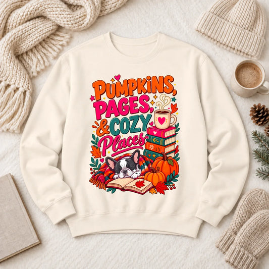 Custom Frenchie Pumpkins Books Unisex Sweatshirt Ivory