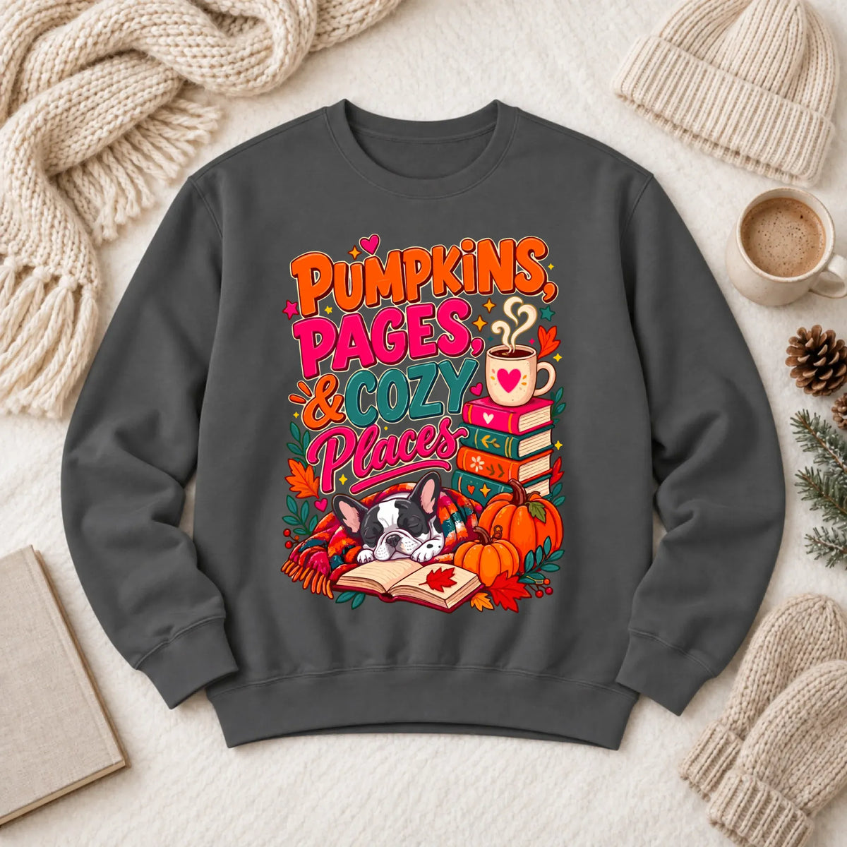 Custom Frenchie Pumpkins Books Unisex Sweatshirt Pepper