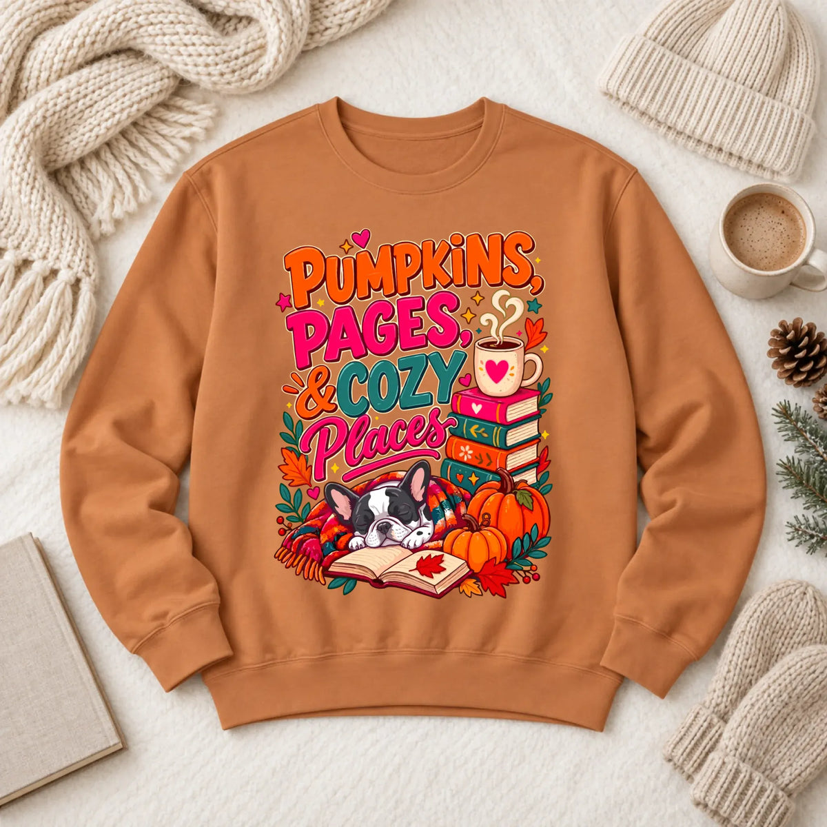 Custom Frenchie Pumpkins Books Unisex Sweatshirt Yam